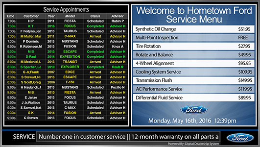 ford service appointment menu sign