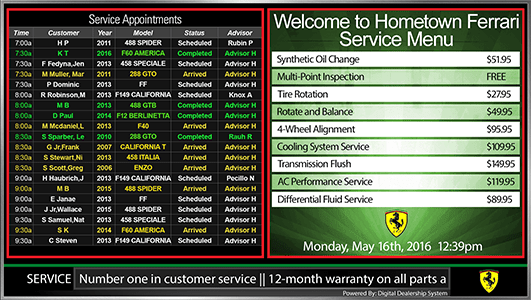ferrari service appointment menu sign